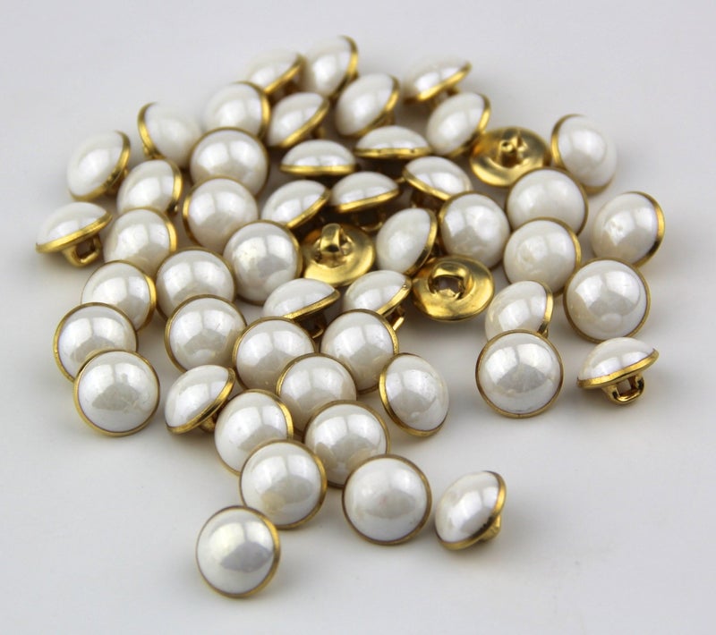 RayLineDo 25Pcs Pearl White Half Resin Dome Cap Copper Base Crafting Sewing DIY Buttons-13mm - Image 1